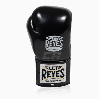 Gants de boxe Cleto Reyes Professionnel CB2 Noir-Argent avec lacets 