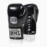 Gants de boxe Cleto Reyes Professionnel CB2 Noir-Argent avec lacets 