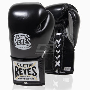 Gants de boxe Cleto Reyes Professionnel CB2 Noir-Argent avec lacets 